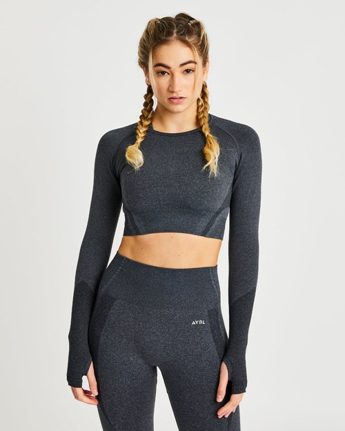 AYBL Balance V2 Seamless Long Sleeve Crop Top Schwarz | 17495-BYOQ