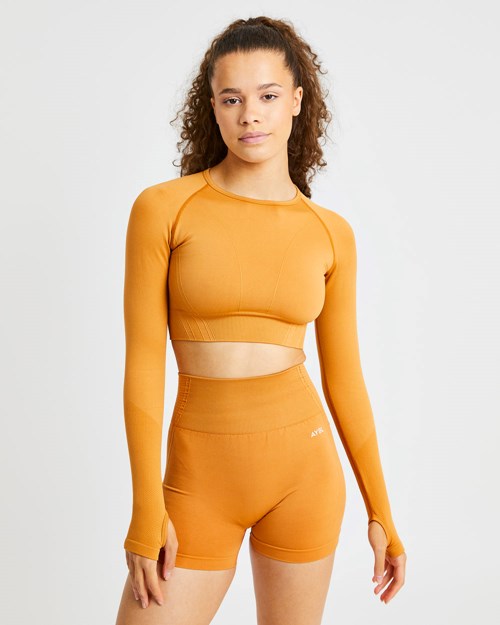 AYBL Balance V2 Seamless Long Sleeve Crop Top Orange | 17934-QUWS