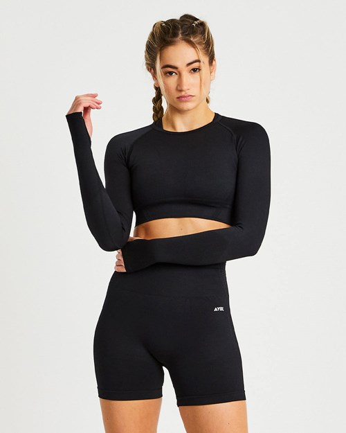 AYBL Balance V2 Seamless Long Sleeve Crop Top Schwarz | 18270-FVSP