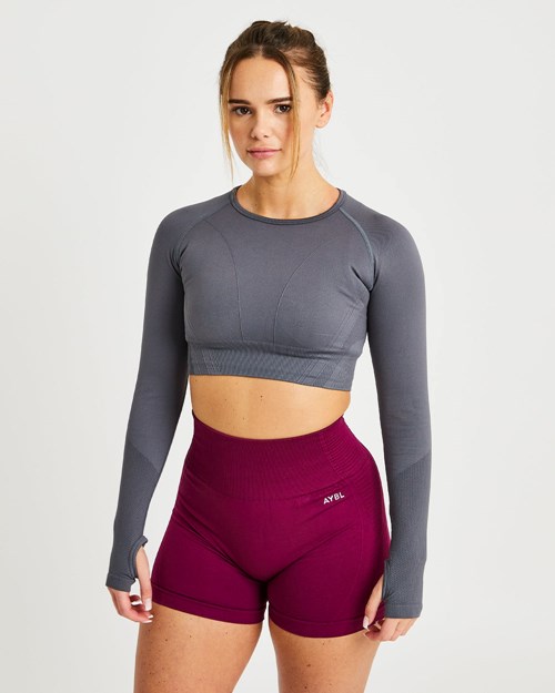 AYBL Balance V2 Seamless Long Sleeve Crop Top Grau | 20951-VFAS