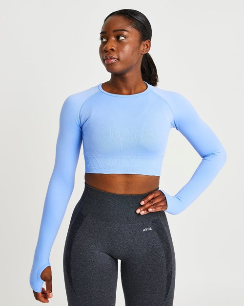 AYBL Balance V2 Seamless Long Sleeve Crop Top Blau | 85427-ZCDQ