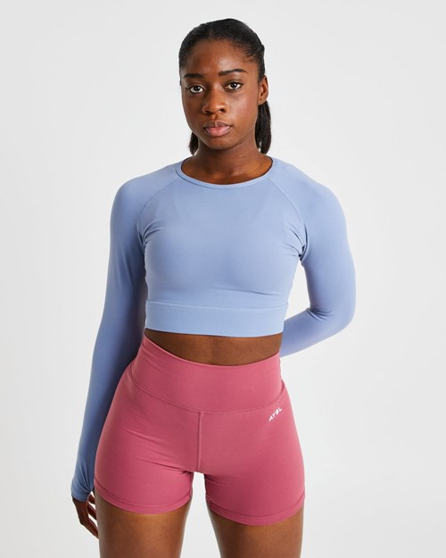 AYBL Core Long Sleeve Crop Top Blau | 19453-GAOY