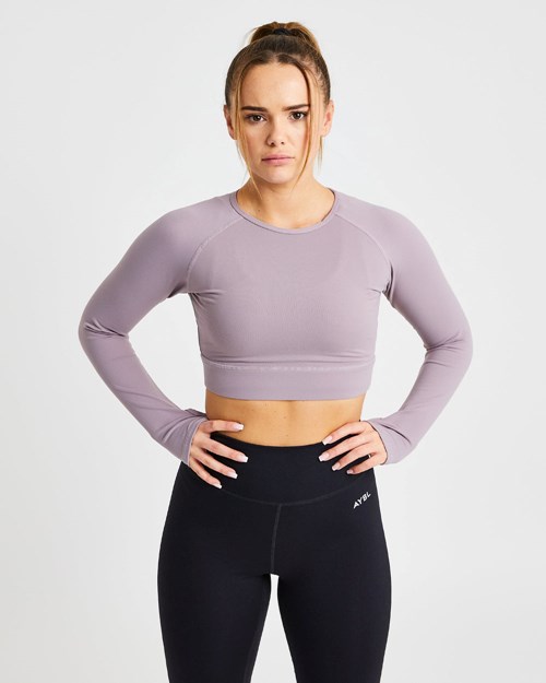 AYBL Core Long Sleeve Crop Top Lavendel | 69137-MAKG