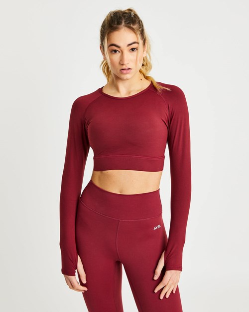 AYBL Core Long Sleeve Crop Top Mauve Wine | 39526-QGNA