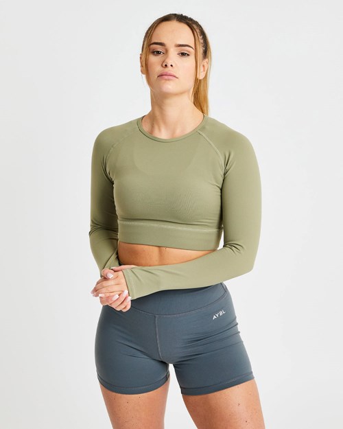 AYBL Core Long Sleeve Crop Top Olivgrün | 72843-HPMK