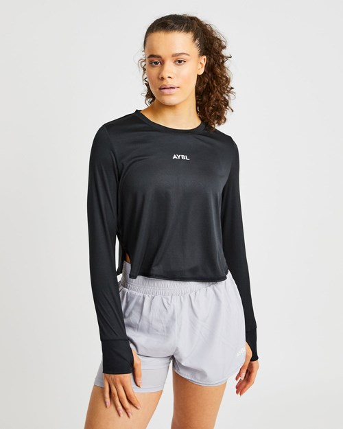 AYBL Define Long Sleeve Crop T Schwarz | 10924-QWZX