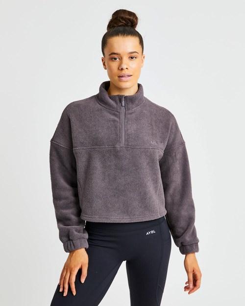 AYBL Effortless Oversized Cropped Fleece Charcoal | 36951-TDMZ