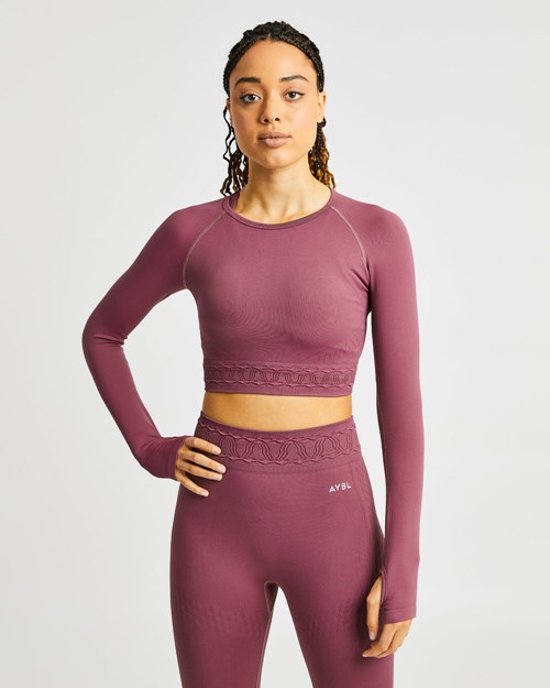 AYBL Elevate Seamless Long Sleeve Crop Top Rosa | 14632-AGDI