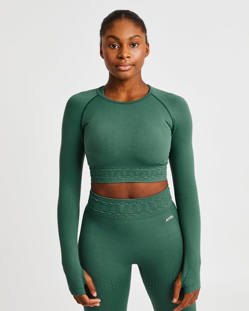 AYBL Elevate Seamless Long Sleeve Crop Top Grün | 86203-VODW