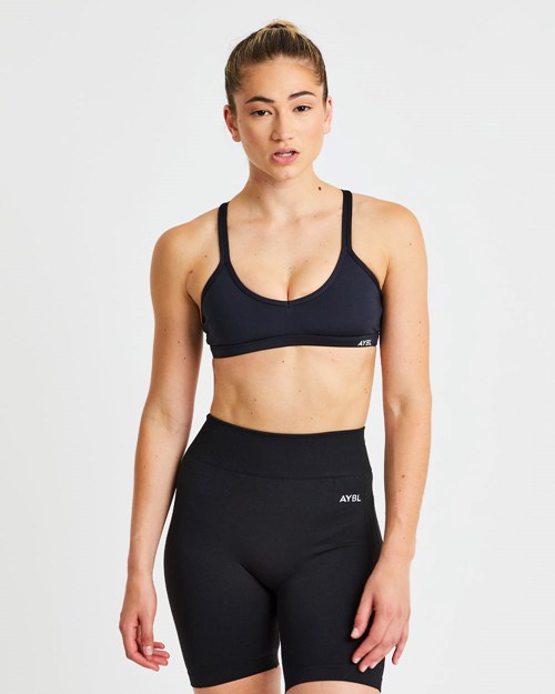 AYBL Essential Riemchen Sports Bra Schwarz | 94356-HFJB