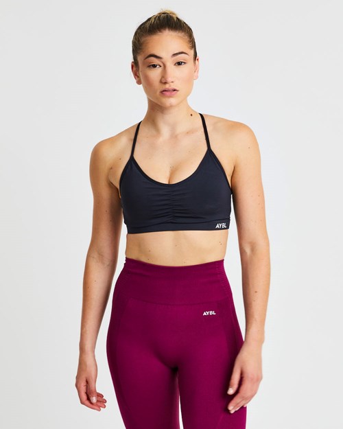 AYBL Essential Ruched Sports Bra Schwarz | 48517-YMEU