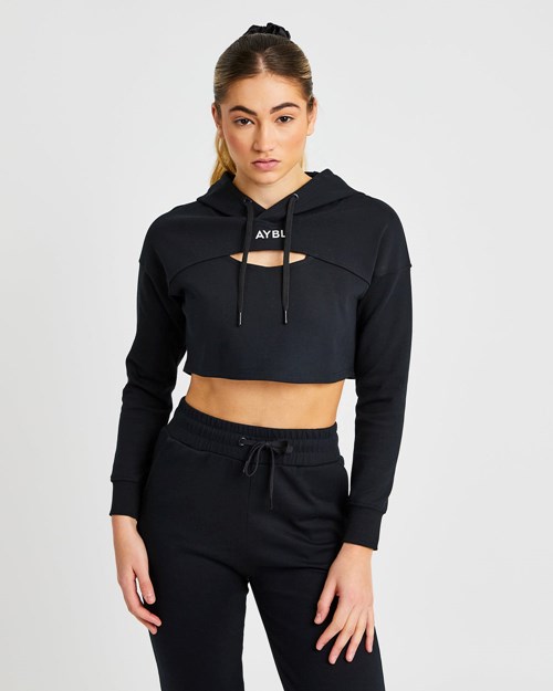 AYBL Everyday Cutout Crop Hoodie Schwarz | 81035-EZPJ