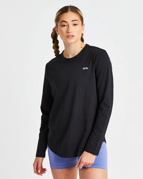 AYBL Everyday Oversized Long Sleeve T Shirt Schwarz | 70152-REJH