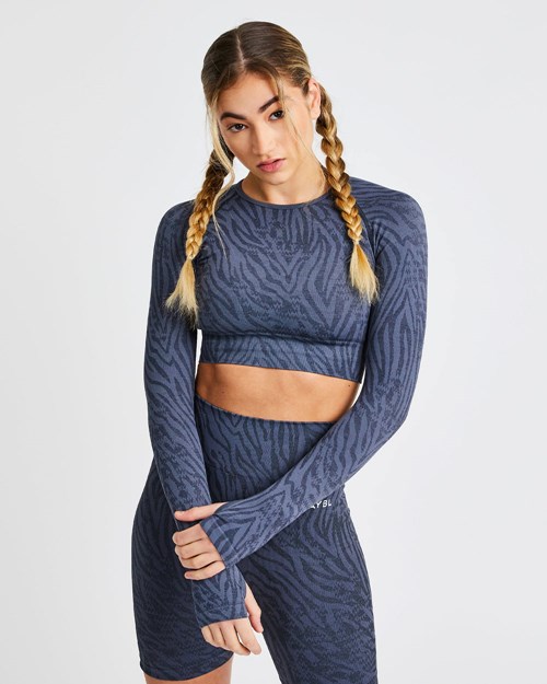 AYBL Evolve Animal Seamless Long Sleeve Crop Top Blau | 10458-AHRX