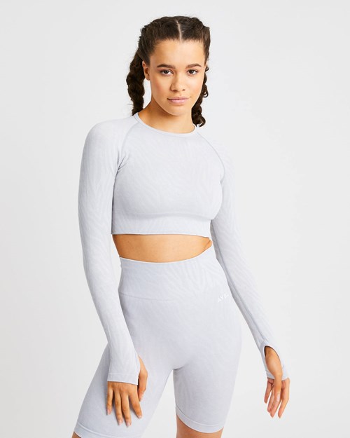 AYBL Evolve Animal Seamless Long Sleeve Crop Top Hellgrau | 84270-AXOI