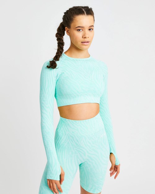 AYBL Evolve Animal Seamless Long Sleeve Crop Top Mintfarben Grün | 85396-UONH