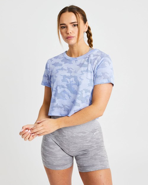 AYBL Evolve Camo Crop T Shirt Blau | 24508-CQGX