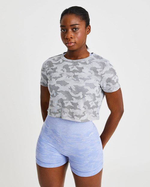 AYBL Evolve Camo Crop T Shirt Grau | 15792-MFIX