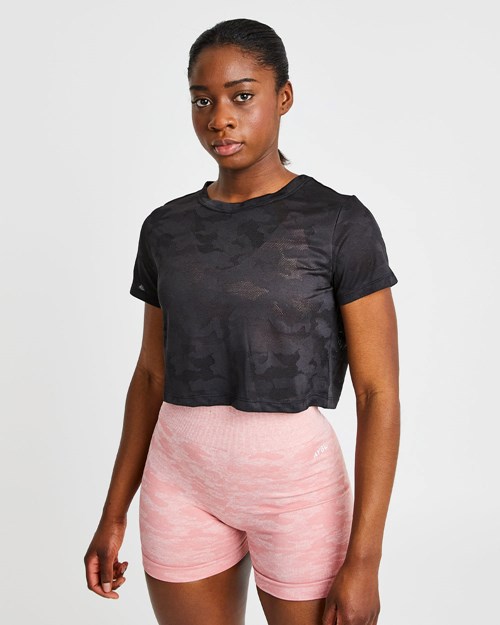 AYBL Evolve Camo Crop T Shirt Schwarz | 43851-BYMO