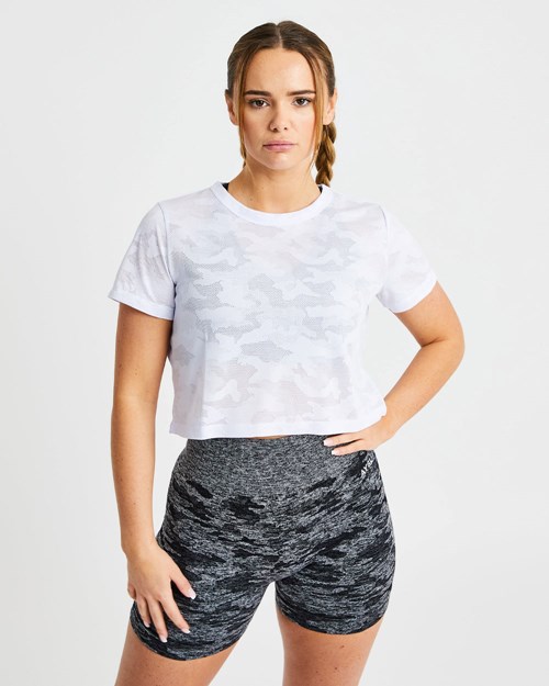 AYBL Evolve Camo Crop T Shirt Weiß | 32574-KONJ