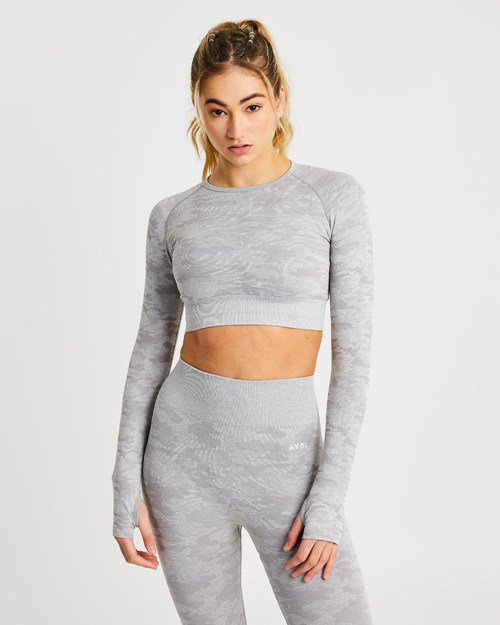 AYBL Evolve Camo Seamless Long Sleeve Crop Top Grau | 23085-LSBV