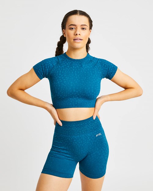 AYBL Evolve Speckle Seamless Crop Top Teal | 47082-MRLQ