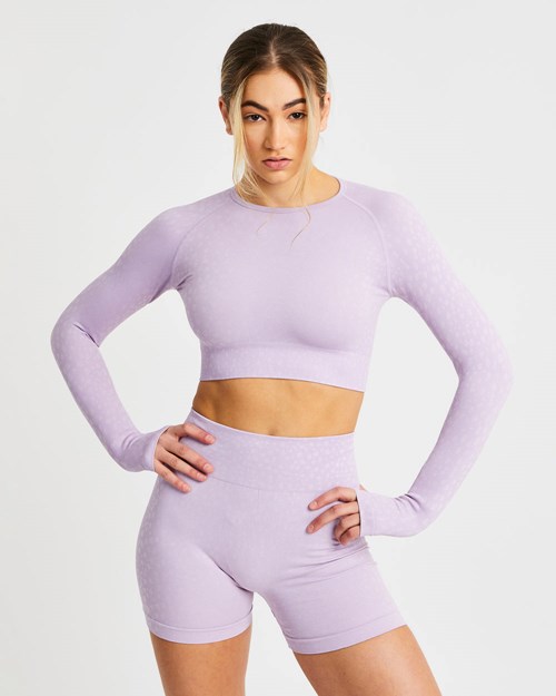 AYBL Evolve Speckle Seamless Long Sleeve Crop Top Lilac | 17892-EKUS