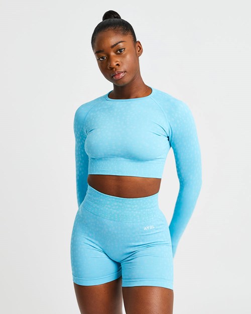 AYBL Evolve Speckle Seamless Long Sleeve Crop Top Hellblau | 27536-OSRU