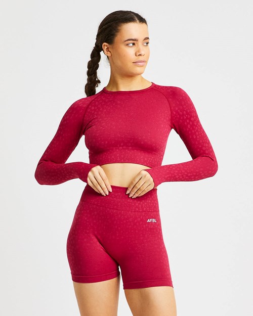 AYBL Evolve Speckle Seamless Long Sleeve Crop Top Raspberry | 29056-HQCE