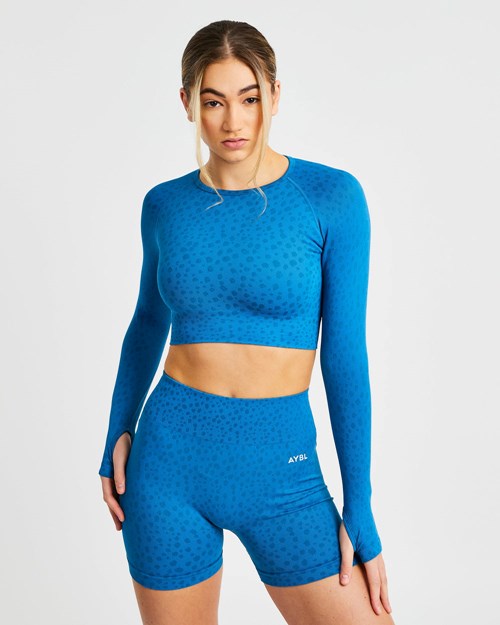 AYBL Evolve Speckle Seamless Long Sleeve Crop Top Blau | 35102-TCMS