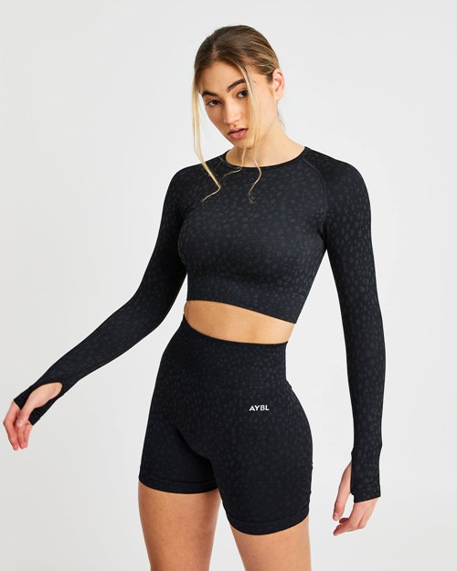 AYBL Evolve Speckle Seamless Long Sleeve Crop Top Schwarz | 47205-WBFK