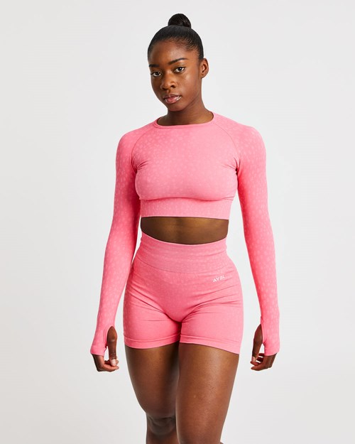 AYBL Evolve Speckle Seamless Long Sleeve Crop Top Koralle Rosa | 92716-LRSH