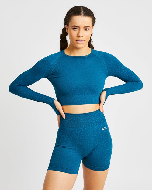 AYBL Evolve Speckle Seamless Long Sleeve Crop Top Teal | 93057-SNFK