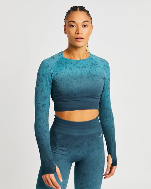 AYBL Flare Seamless Long Sleeve Crop Top Teal | 90416-BXIN