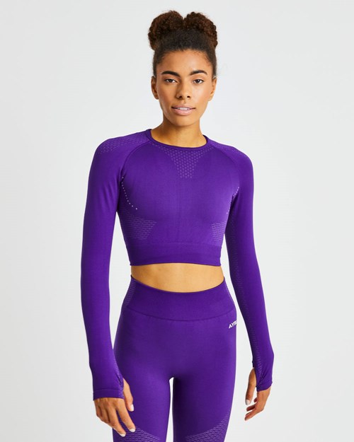 AYBL Ignite Seamless Long Sleeve Crop Top Lila | 12874-YNCK