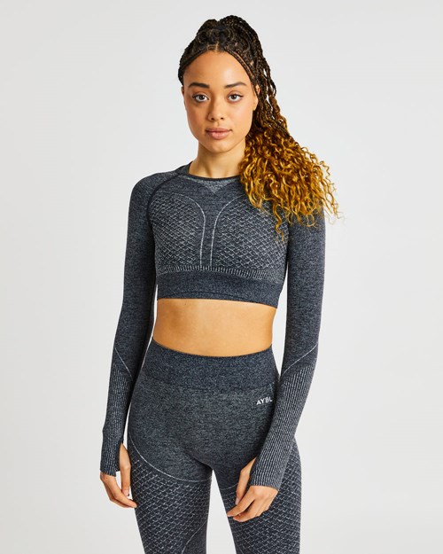 AYBL Impact Seamless Long Sleeve Crop Top Schwarz | 02915-KOME