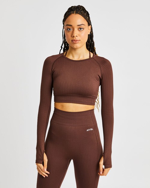 AYBL Luxe Seamless Long Sleeve Crop Top Braun | 26509-SJRD