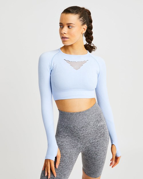 AYBL Motion Seamless Long Sleeve Crop Top Blau | 41702-STMH