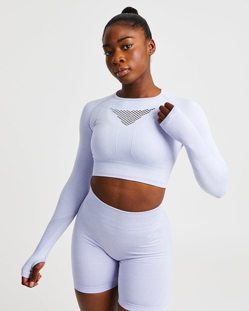 AYBL Motion Seamless Long Sleeve Crop Top Blau | 94781-UEKJ