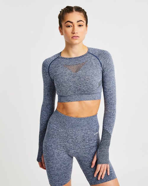 AYBL Motion Seamless Long Sleeve Crop Top Navy | 96143-CVGF