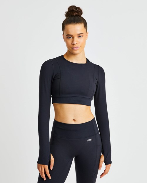 AYBL Pace Long Sleeve Crop Top Schwarz | 64012-MJVK