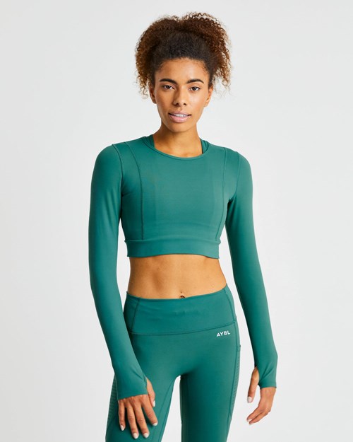 AYBL Pace Long Sleeve Crop Top Tiefesgrün | 68942-TNFX