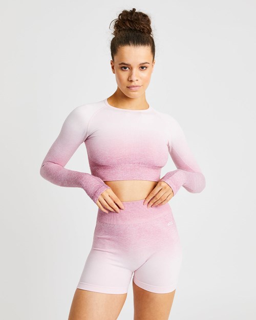 AYBL Pulse Ombré Seamless Long Sleeve Crop Top Rosa | 36479-OVRA