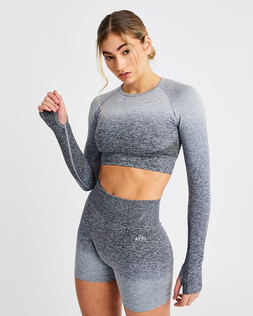 AYBL Pulse Ombré Seamless Long Sleeve Crop Top Grau | 48105-PYVW