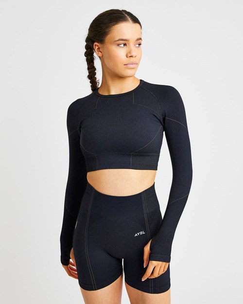 AYBL Reflex Seamless Long Sleeve Crop Top Schwarz | 18642-RFGK