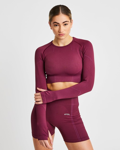 AYBL Reflex Seamless Long Sleeve Crop Top Plum | 40185-RVWH