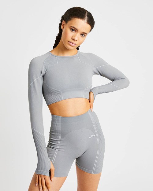 AYBL Reflex Seamless Long Sleeve Crop Top Grau | 91632-NDAI