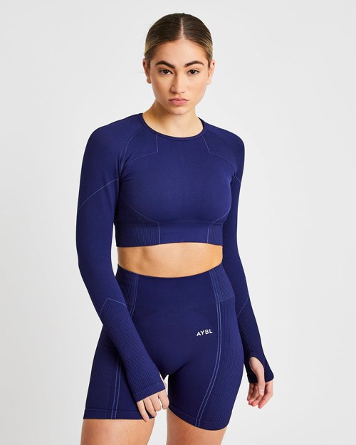 AYBL Reflex Seamless Long Sleeve Crop Top Königsblau Blau | 96475-AXJC