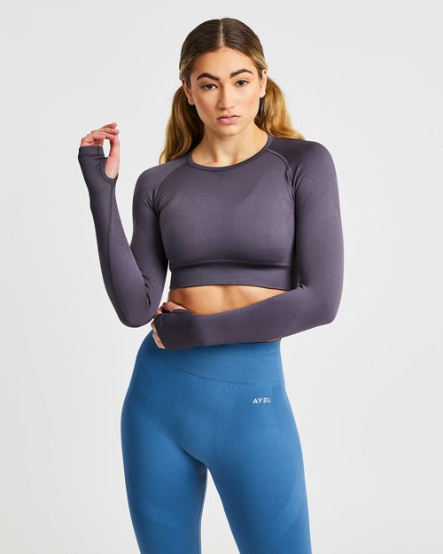 AYBL Reform Seamless Long Sleeve Crop Top Charcoal | 95138-PLOB