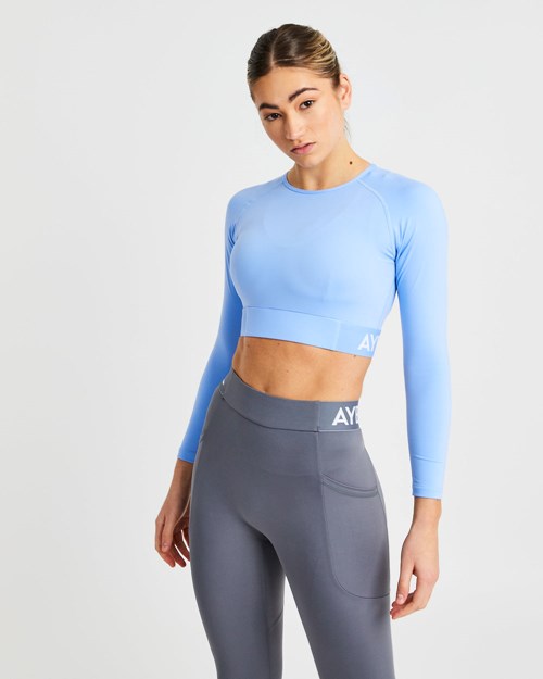 AYBL Sport Long Sleeve Crop Top Blau | 67429-TGJB